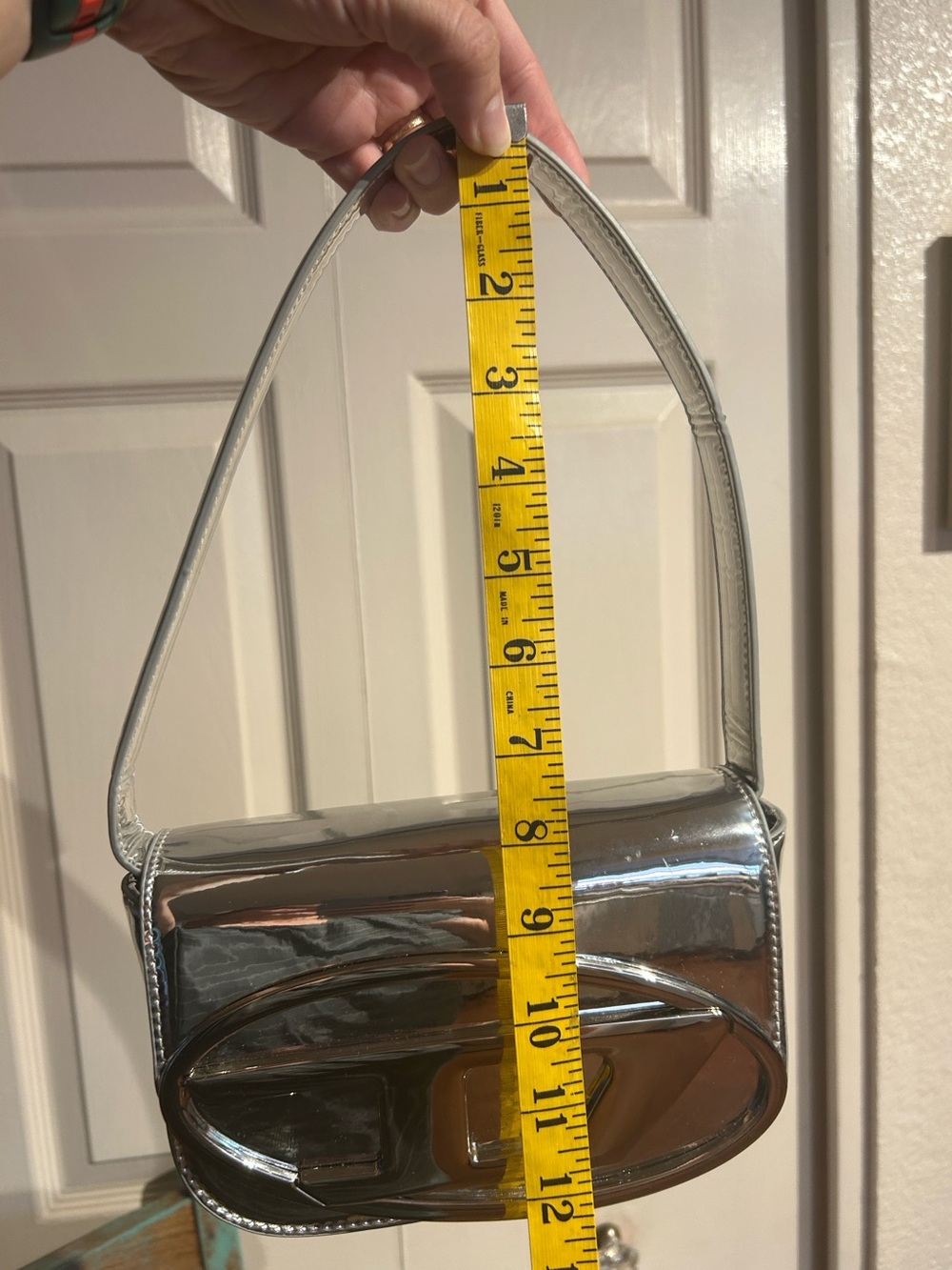 Diesel Silver Mirrored Leather Shoulder Bag - Picture 7 of 13